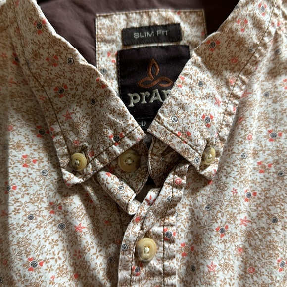 Prana Men’s Size Medium Slim Fit Floral Button Up Down Short Sleeve Shirt - Picture 12 of 14